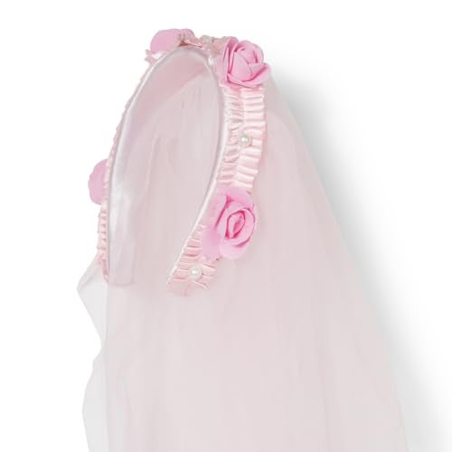 Radhu & Kabby Princess Headband with Pink Veil | Rose Flower Crown with Pearls | Party, Dress-Up, Cosplay & Birthday Accessory for Girls & Kids | Pack of 1 - Image 5