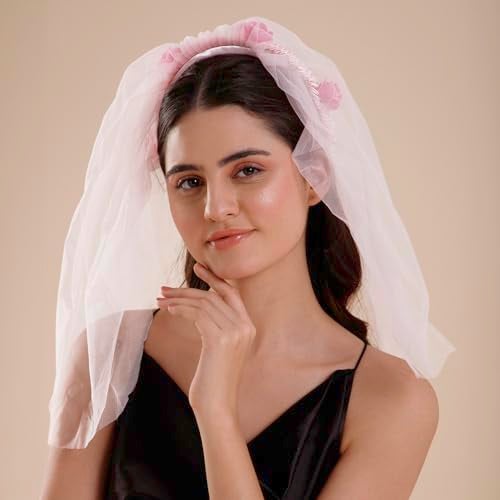 Radhu & Kabby Princess Headband with Pink Veil | Rose Flower Crown with Pearls | Party, Dress-Up, Cosplay & Birthday Accessory for Girls & Kids | Pack of 1 - Image 2
