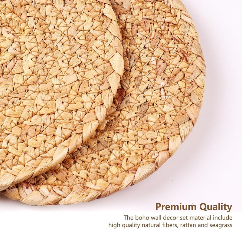 Bohemian Style Woven Wall Hanging Basket Set 9-piece Bedroom Living Room Kitchen Decorative Ornaments Beige - Image 4