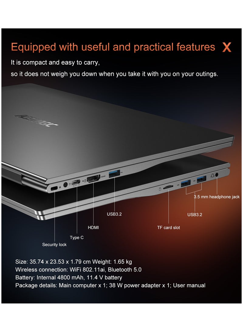 ACEMAGIC Laptop Gaming Acemgaic 15.6-inch AMD Ryzen5 7430U 16GB SO-DIMM DDR4 512GB M.2 2280 NVMe PCIe3.0 SSD Windows 11 Pro Type-C/USB3.2/plastic material/WIFI6/Bluetooth5.2/TF Card english grey english grey - Image 4