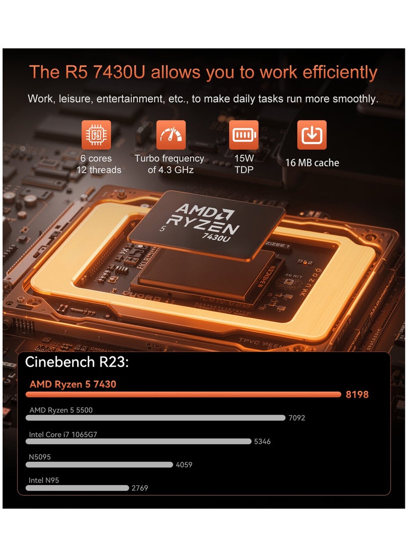 ACEMAGIC Laptop Gaming Acemgaic 15.6-inch AMD Ryzen5 7430U 16GB SO-DIMM DDR4 512GB M.2 2280 NVMe PCIe3.0 SSD Windows 11 Pro Type-C/USB3.2/plastic material/WIFI6/Bluetooth5.2/TF Card english grey english grey - Image 5