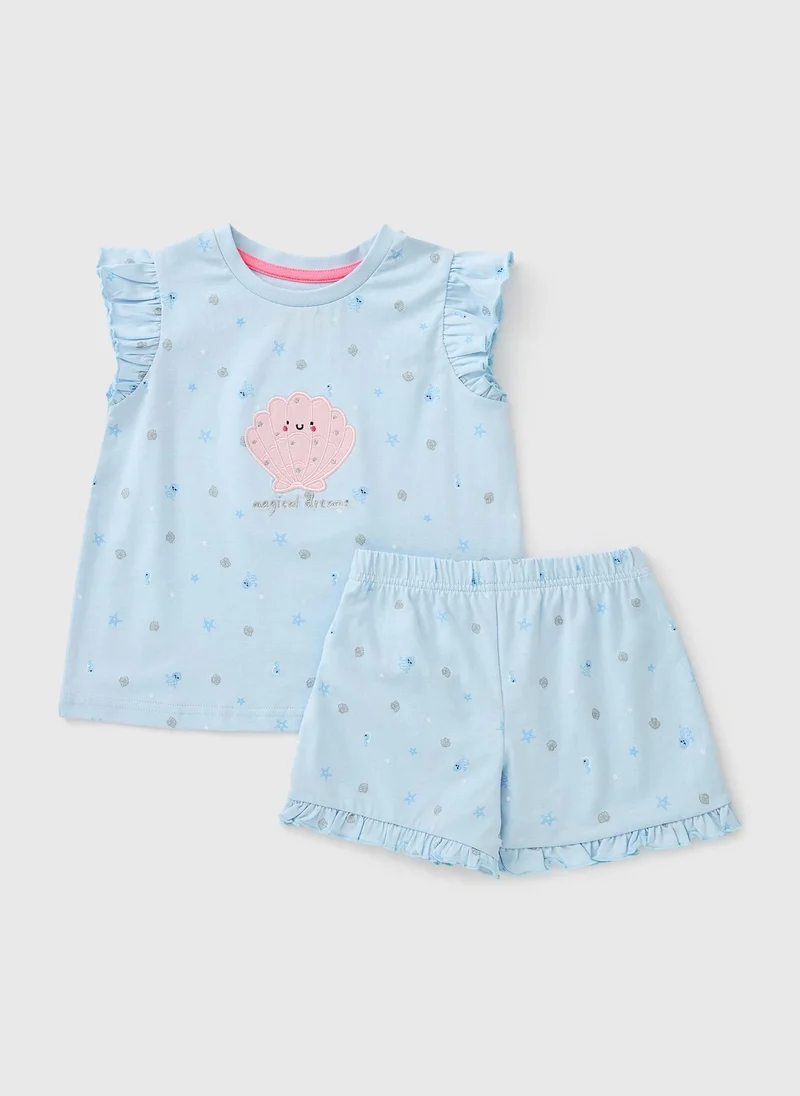 Matalan Girls Blue Shell Pyjama Set