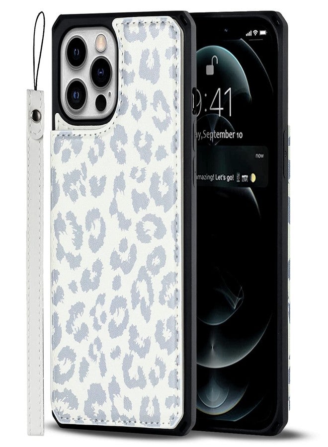 iCoverCase iPhone 12/12 Pro Wallet Case With Card Holder for Women Men, RFID Blocking, Card Slots, Kickstand, PU Leather, Wrist Strap (Gray Leopard) - Image 3