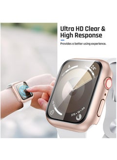 MIGOFAST Waterproof Case for Apple Watch Series 9 8 7 45mm HD Tempered Glass Protector Hard PC Protection Designed for iWatch Accessories 45mm Original Rose Gold  - Image 3