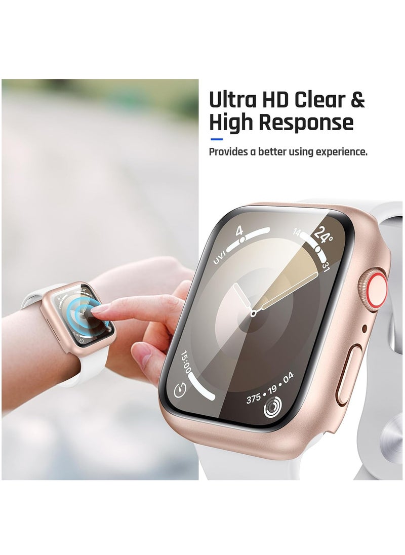 ميجوفاست حافظة مقاومة للماء لساعة Apple Watch Series 9 8 7 45 مم، واقي زجاجي مقوى عالي الدقة من مادة البولي كربونات الصلبة مصمم لملحقات iWatch 45 مم، لون ذهبي وردي أصلي  - Image 3