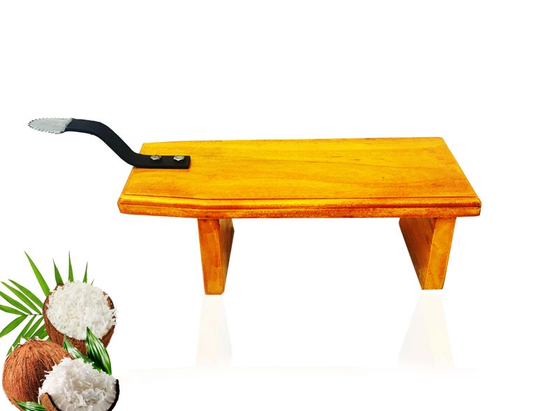 MEXZA™ Wooden Traditional Stool Type Coconut Scraper Chirava Grater Thengai Thuruvi - Image 1