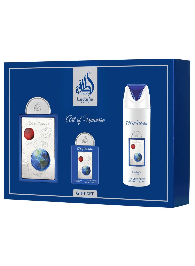 Lattafa PRIDE GIFTSET Art of Universe | Set 3-Piece (Edp 100ml + Edp 20ml + Deodorant 200ml) - Image 5