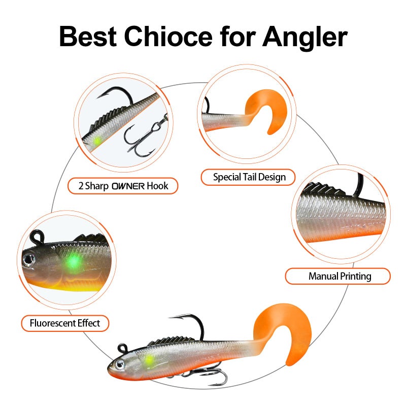 TRUSCEND Pre-Rigged Fishing Jigs, 1:50 Super Durable Soft Swimbait, Well-Made Lifelike Fishing Lures, Weedless Lure for Bass Trout Walleye, Saltwater Fishing Gear - Image 2