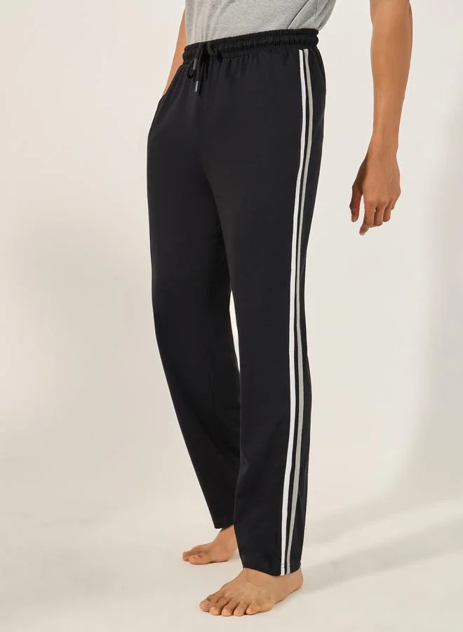 Styli Solid Round Neck T-Shirt and Striped Pyjama Set