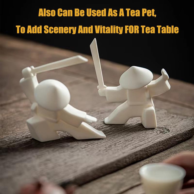 LYART Tea Pet Warrior Statue Figurine Tea Ornament Accessories Cute Kung Fu Tea Ceramic Sculpture Decoration Gift for Tearoom Home Office Children's Day Gift for Tea Lover (White a+b+c) - Image 3