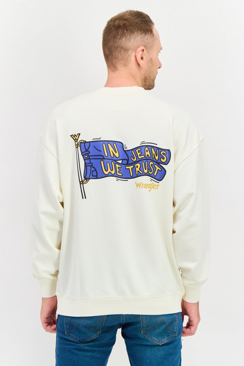 Wrangler Men Crew Neck Long Sleeve Graphic Sweatshirt, Off White Combo  - Image 2