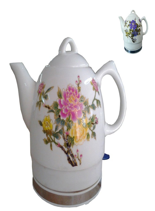 FixtureDisplays® Ceramic Electric Kettle with Peony Flower Pattern Two-Tone 15000 - Image 3