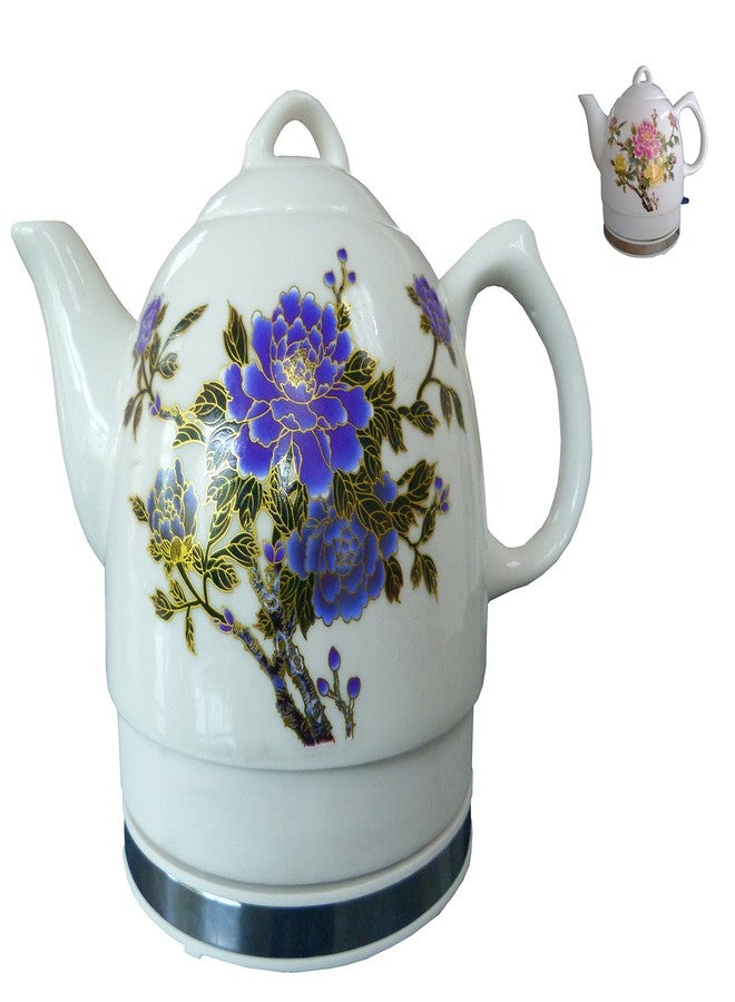 FixtureDisplays® Ceramic Electric Kettle with Peony Flower Pattern Two-Tone 15000 - Image 2