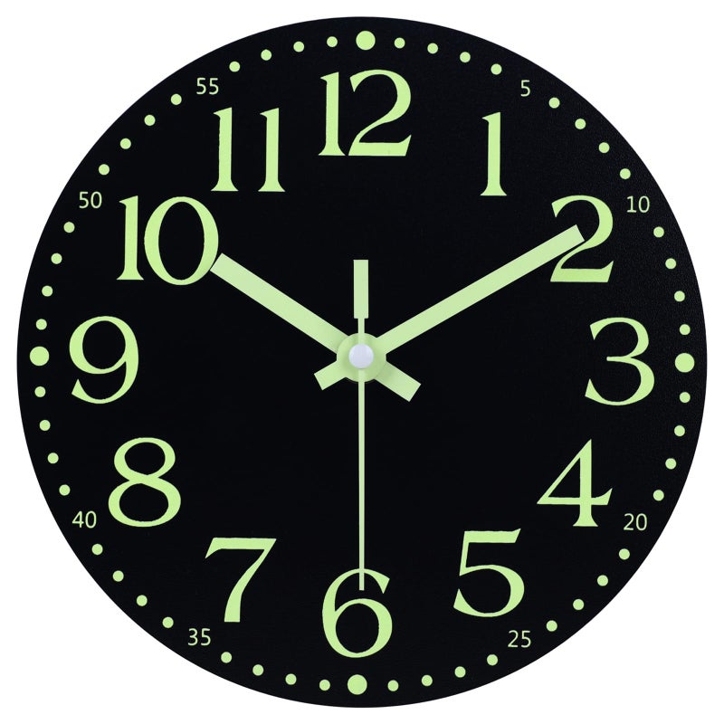 JoFomp Wooden Glow in The Dark Clock, 8 inch Silent Non-Ticking Battery Operated Clock, Energy-Absorbing Luminous Numerals and Hands, Lighted Wall Clock Decoration (Black, 8 INCH) - Image 2