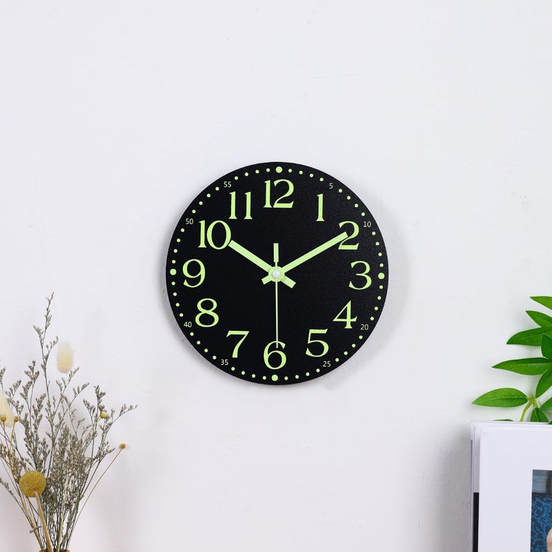 JoFomp Wooden Glow in The Dark Clock, 8 inch Silent Non-Ticking Battery Operated Clock, Energy-Absorbing Luminous Numerals and Hands, Lighted Wall Clock Decoration (Black, 8 INCH) - Image 5