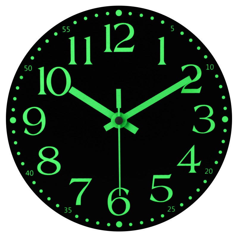JoFomp Wooden Glow in The Dark Clock, 8 inch Silent Non-Ticking Battery Operated Clock, Energy-Absorbing Luminous Numerals and Hands, Lighted Wall Clock Decoration (Black, 8 INCH) - Image 1