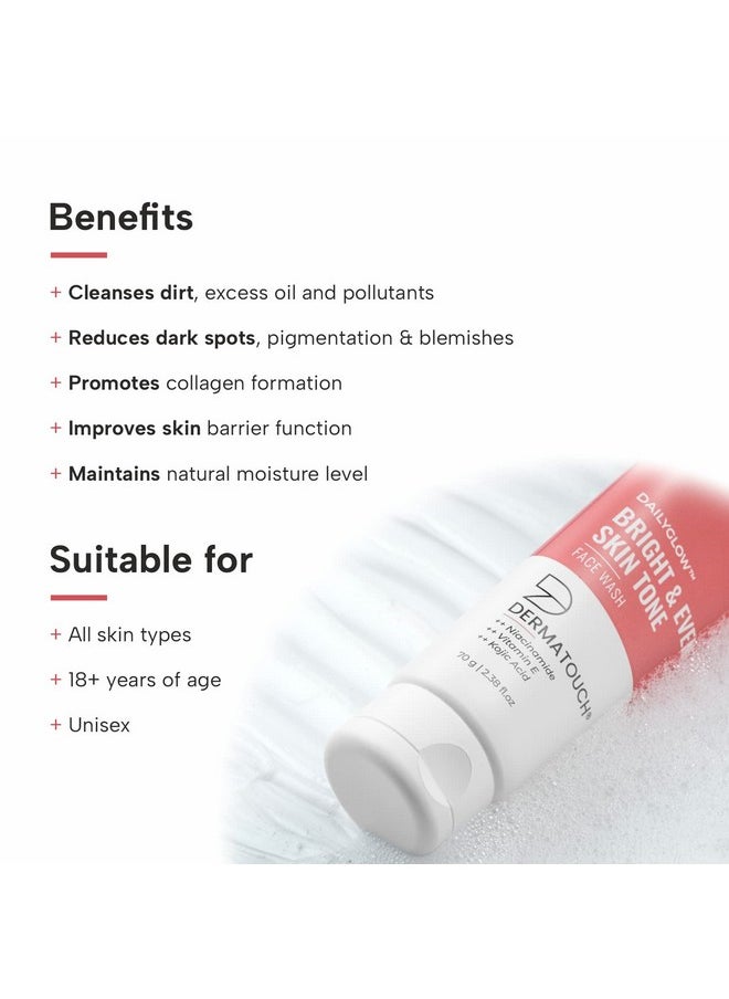 DERMATOUCH DERMATOUCH Bright & Even Tone Face Wash with Niacinamide, Vitamin E and Kojic Acid | Daily Gentle Face Wash For Tan, Pigmentation, Uneven Tone - 70G  - Image 2
