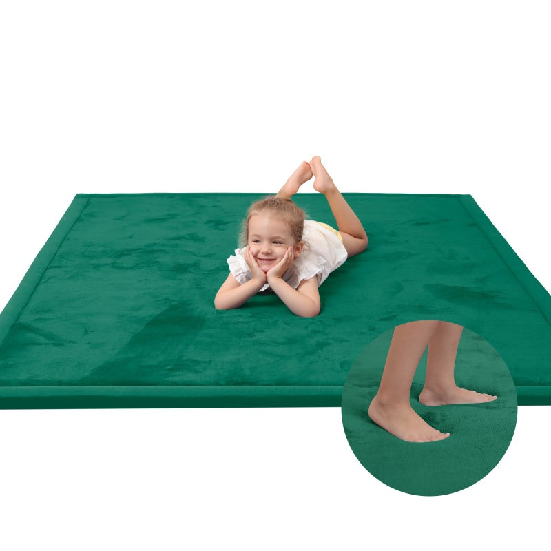 Huloo Sleep Ultra Soft Baby Play Mat for Floor,1.3" Thick Elasti-Foam 50x50 Playpen Mat for Toddlers Infant kids,Non-Slip Backing Safe for Crawling&Tummy Time,Tatami Style (Dark Green) - Image 1