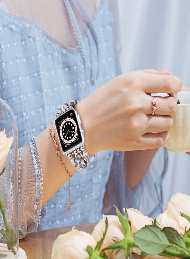 VISOOM Beaded Boho Bracelet Compatible for Apple Watch Band 40mm/38mm/41mm/42mm Series 11 10 9 8 7 SE Series 6/5/4 Women Fashion Cute Handmade Crystal Beads Stretchy Watch Strap for iWatch Bands 3/2/1 - Image 3
