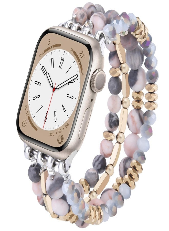 VISOOM Beaded Boho Bracelet Compatible for Apple Watch Band 40mm/38mm/41mm/42mm Series 11 10 9 8 7 SE Series 6/5/4 Women Fashion Cute Handmade Crystal Beads Stretchy Watch Strap for iWatch Bands 3/2/1 - Image 1