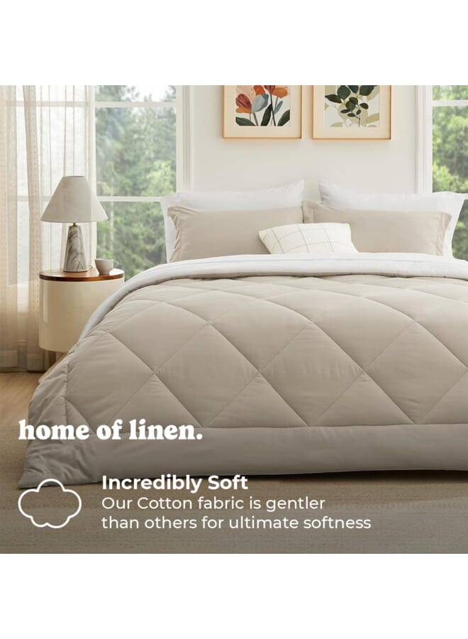 Home of linens 3Pcs Reversible Heavy Comforter Set - 3.6Kgs - Down Alternative Filling - (For Matress 160cm/180cm) - Size (230cm x 240cm) + 2 Pillow Case Covers (50cm x 70cm) - White x Beige - Image 2