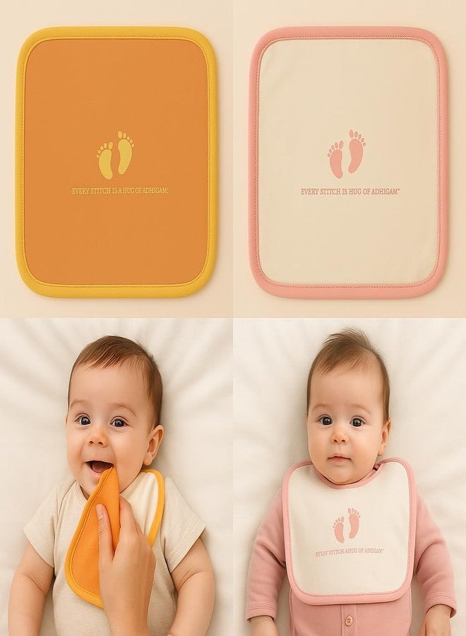 Adhigams New Born Baby Cotton Napkins | Soft Face Towels & Cloth Napkins for Baby Boy & Girl | Tiny Toes Cotton Dinner Napkins for 0 to 2 Years | Pack of 2 - Image 1