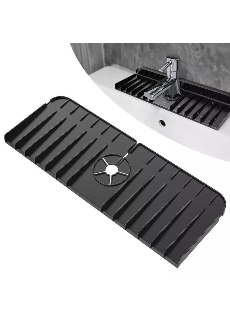 svk dream SVK Dream Sink Faucet Splash Guard Silicone Faucet Water Catcher Sink Mat for Kitchen, Sink Draining Pad Behind Faucet, Splash Countertop Protection Rubber Drying Pad (Black)  - Image 1