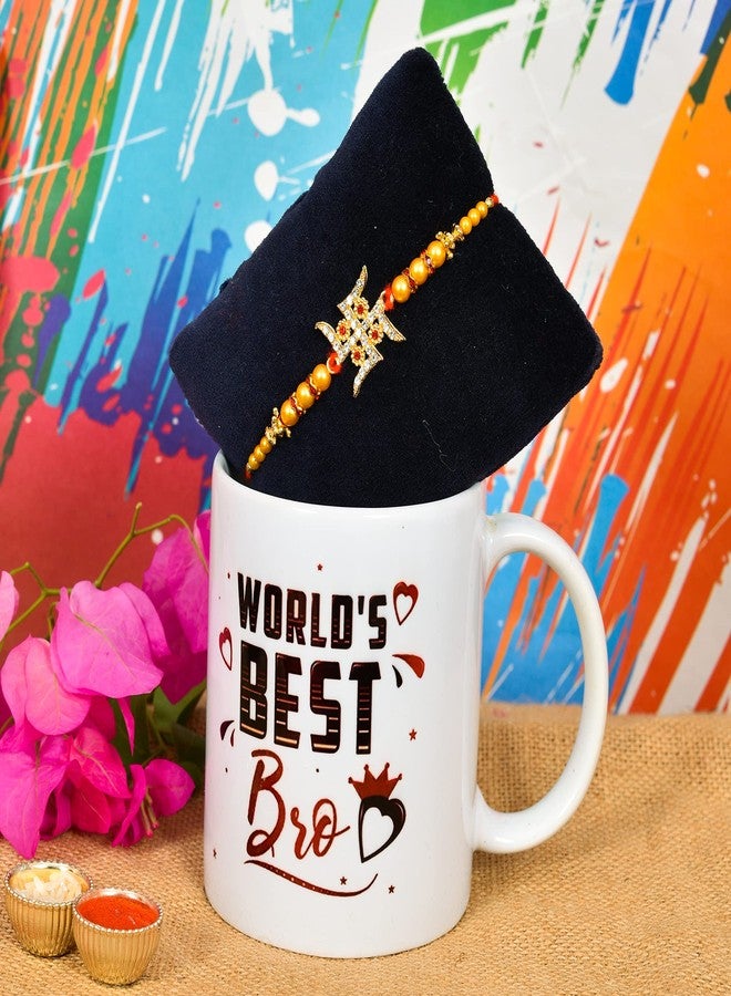 PrideKraft Gold Plated Rakhi with Roli Chawal and Raksha Bandhan Greeting Card with coffee mug - Image 2