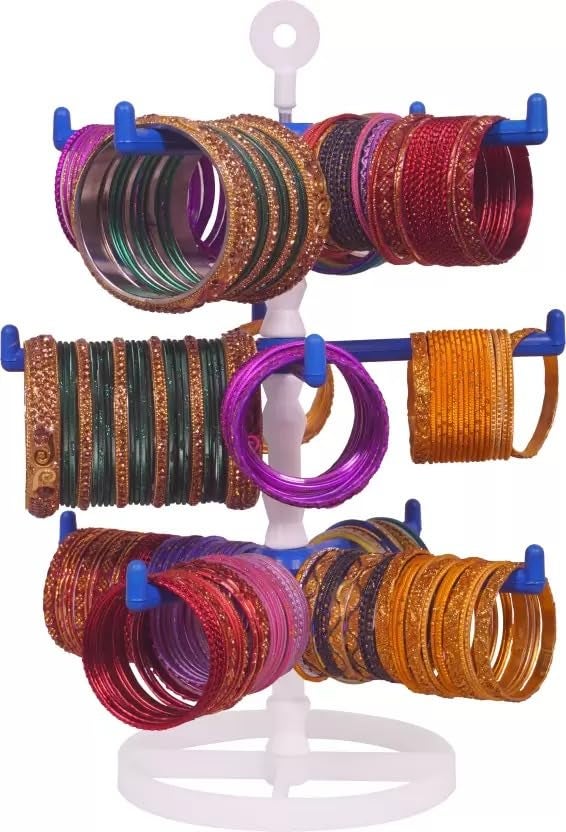 BEUWFEL 3 step Rotating Plastic Bangle Stand Blue Bangle storage organizer Bangle Display Stand Bangle display rack Bangle stand for wardrobe Bangle Hanging Stand
