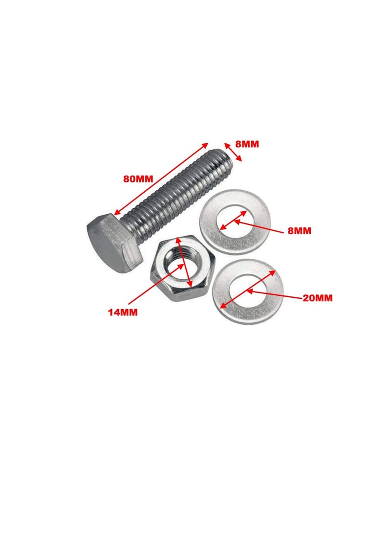 Generic - 12 pcs Hex Head Screw Bolts Nuts & Washers Fully Thread GI Plain Finish Bolt Set 8, 80MM - Image 1