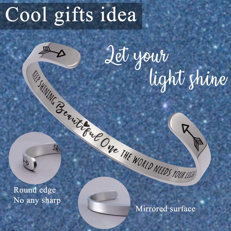 Btysun Gifts for Her Inspirational Bracelets for Teen Friendship Gifts for Women Teenage Her Motivational Friend Bracelets Mantra Cuff Bangle Quotes Engraved Stainless Steel Jewelry - Image 2