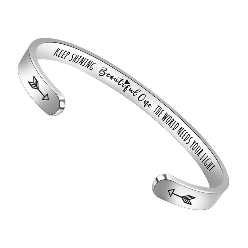 Btysun Gifts for Her Inspirational Bracelets for Teen Friendship Gifts for Women Teenage Her Motivational Friend Bracelets Mantra Cuff Bangle Quotes Engraved Stainless Steel Jewelry - Image 1