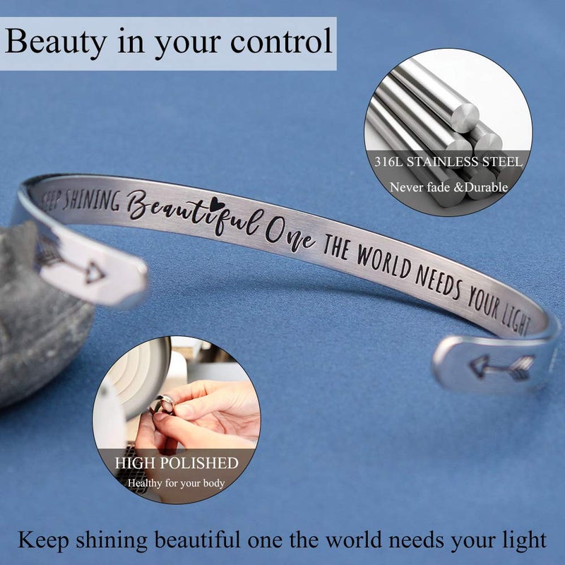 Btysun Gifts for Her Inspirational Bracelets for Teen Friendship Gifts for Women Teenage Her Motivational Friend Bracelets Mantra Cuff Bangle Quotes Engraved Stainless Steel Jewelry - Image 3
