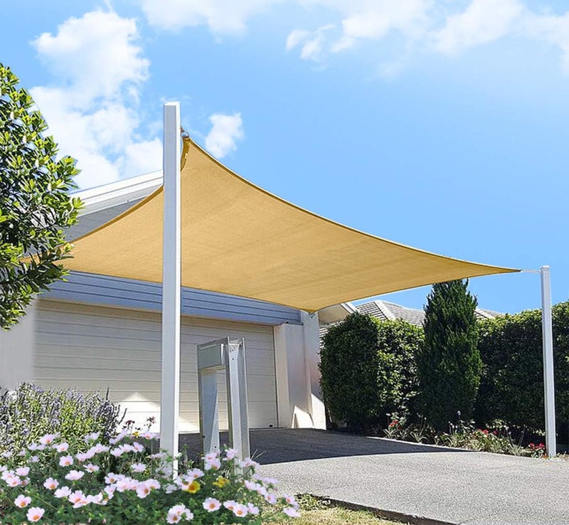 DIIG Patio Sun Shade Sail Canopy, 10' x 12' Rectangle Shade Cloth Block Sunshade Fabric - Outdoor Cover Awning Shelter for Pergola Backyard Garden Yard (Sand Color) - Image 1