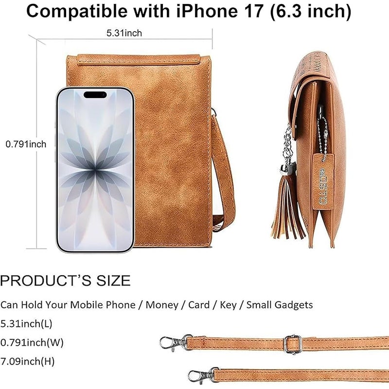 seOSTO Women Small Crossbody Bag, Tassel Cell Phone Purse Wallet - Image 3