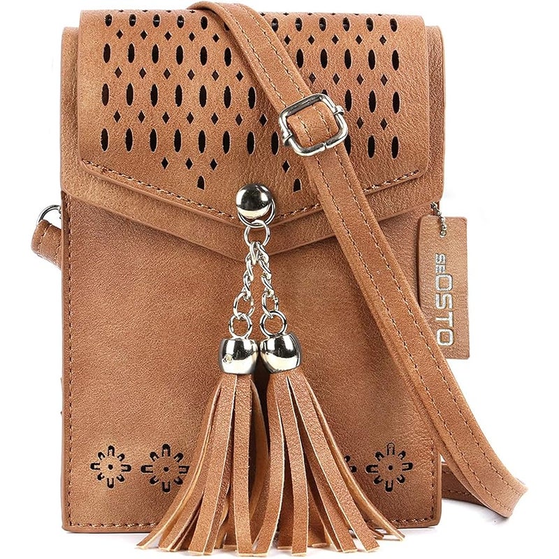 seOSTO Women Small Crossbody Bag, Tassel Cell Phone Purse Wallet - Image 1