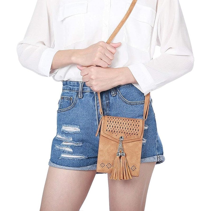 seOSTO Women Small Crossbody Bag, Tassel Cell Phone Purse Wallet - Image 4