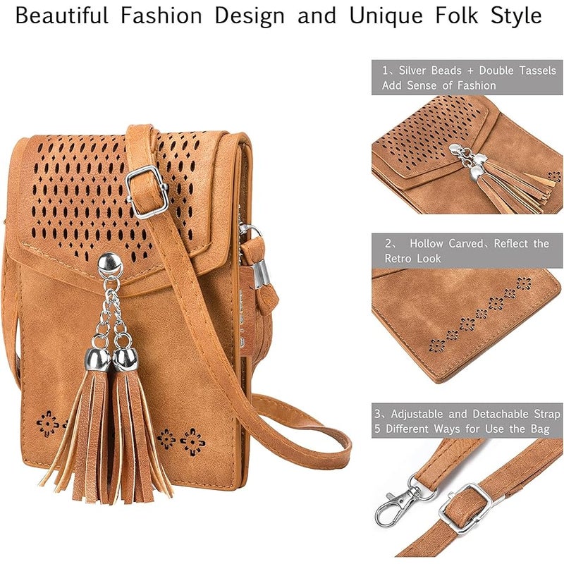 seOSTO Women Small Crossbody Bag, Tassel Cell Phone Purse Wallet - Image 5