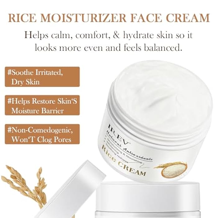 IREV كريم ترطيب الأرز IREV، مرطب وجه مرطب للبشرة الجافة والمختلطة، كريم وجه يومي، يستهدف الجفاف، يقوي حاجز البشرة، خفيف الوزن، سريع الامتصاص 1.76 أونصة 50 جرام - Image 3