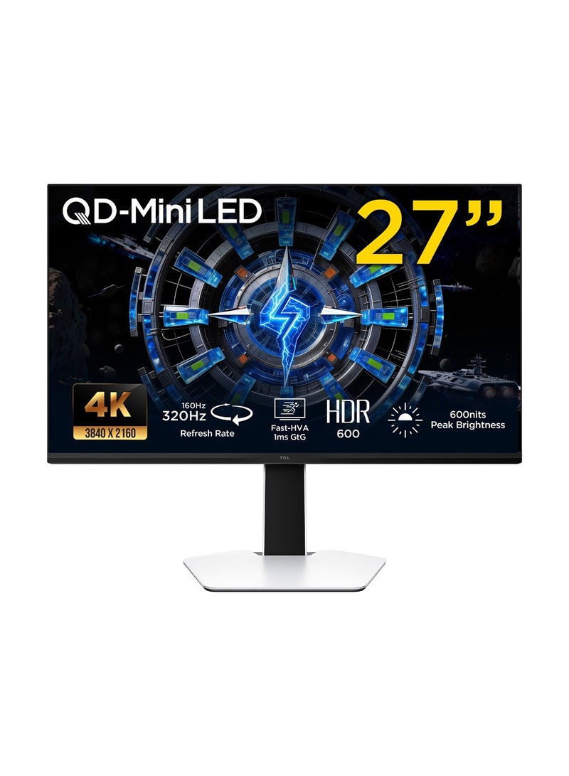 TCL 27C2A Pro 27-Inch 4K UHD QD-Mini LED Gaming Monitor, 160Hz/320Hz Dual Mode, 1ms, 600 Nits, KVM Switch, Black Black & White - Image 1