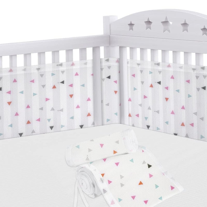 Aolso Cot Bumper, 2Pcs Breathable Mesh Cot Liner, Crib Rail Cover Baby Crib Bumper, Baby Boys Girls Nursery Breathable Crib Bed Liner Bumper (Triangle - Image 1