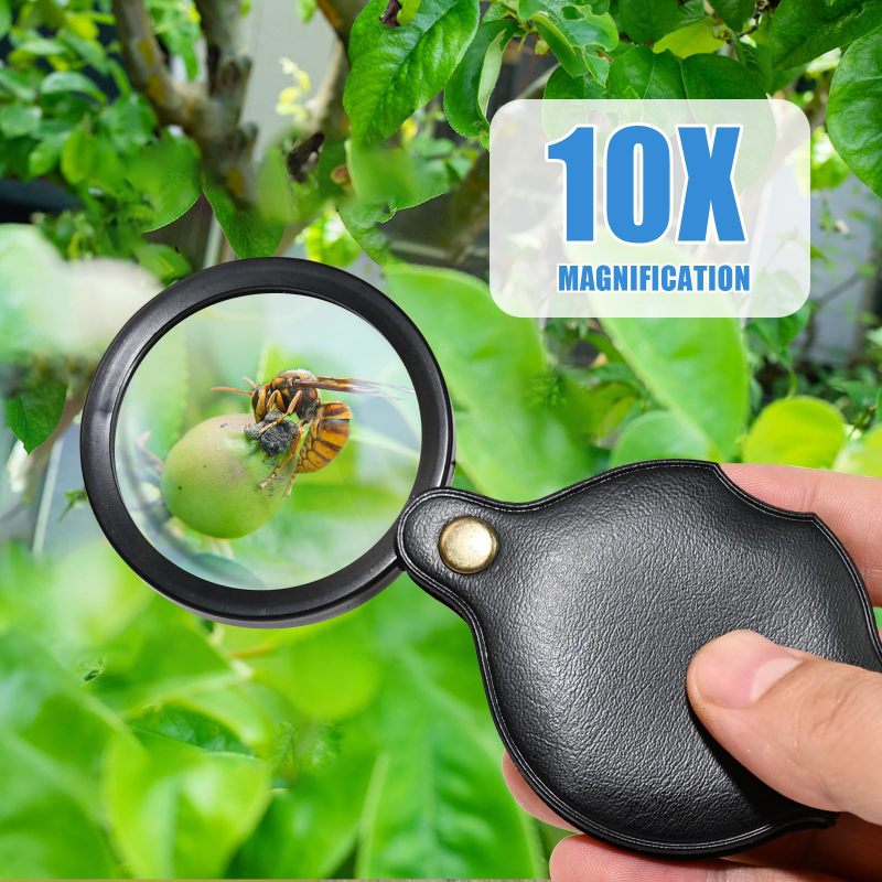Pocket Magnifier: 10X Crystal-Clear Glass Lens, Foldable 60mm Black, Protective Leather Case - Portable 360° Rotating Design, Reading Magnifier for Elderly, Kids, Home, On-The-Go Tasks - Image 5