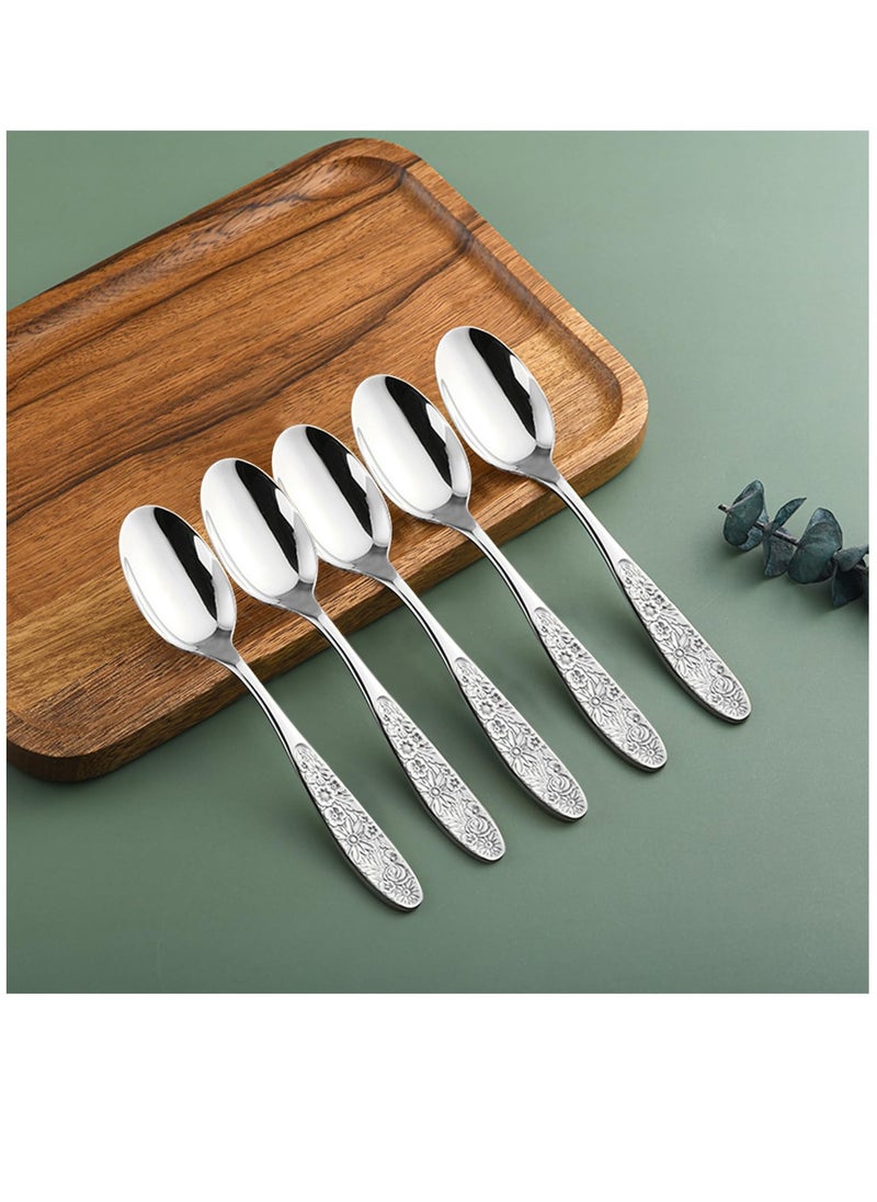 Excefore - Hammered Pattern Stainless Steel Bouillon Spoon,Embossed Pattern Flatware,Hammered Surface Dessert Spoons,7 Inch,Set of 4 - Image 1