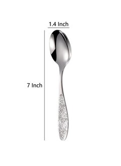 Excefore Hammered Pattern Stainless Steel Bouillon Spoon,Embossed Pattern Flatware,Hammered Surface Dessert Spoons,7 Inch,Set of 4  - Image 2