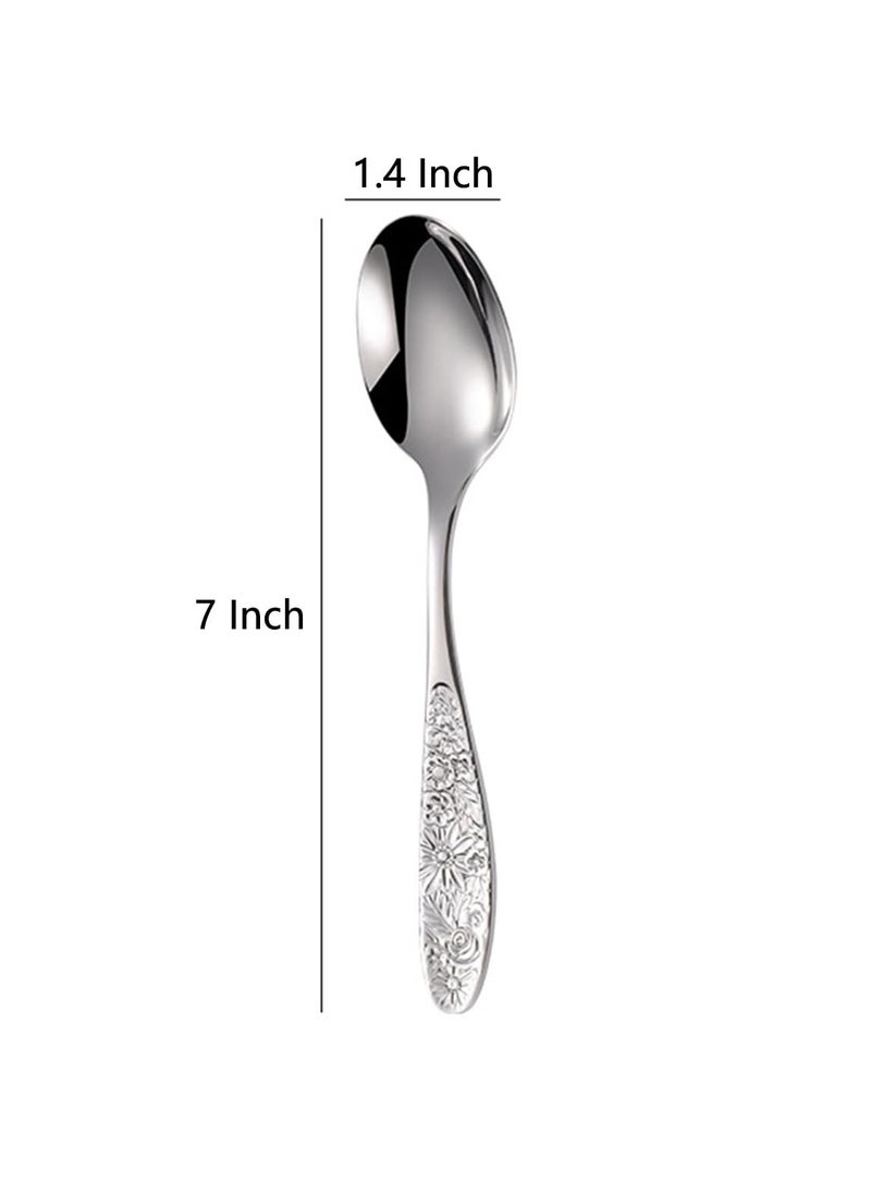Excefore - Hammered Pattern Stainless Steel Bouillon Spoon,Embossed Pattern Flatware,Hammered Surface Dessert Spoons,7 Inch,Set of 4 - Image 1