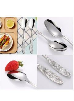 Excefore Hammered Pattern Stainless Steel Bouillon Spoon,Embossed Pattern Flatware,Hammered Surface Dessert Spoons,7 Inch,Set of 4  - Image 4