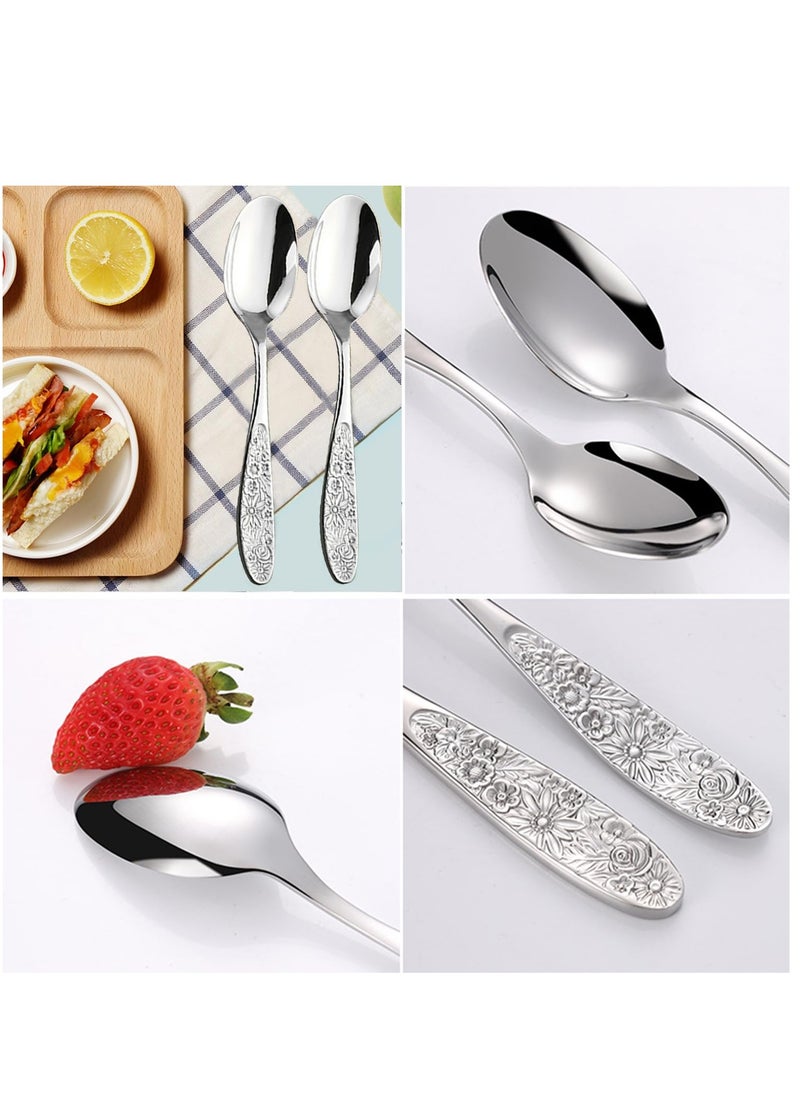 Excefore - Hammered Pattern Stainless Steel Bouillon Spoon,Embossed Pattern Flatware,Hammered Surface Dessert Spoons,7 Inch,Set of 4 - Image 1