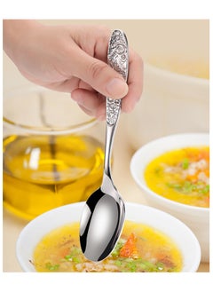 Excefore Hammered Pattern Stainless Steel Bouillon Spoon,Embossed Pattern Flatware,Hammered Surface Dessert Spoons,7 Inch,Set of 4  - Image 3