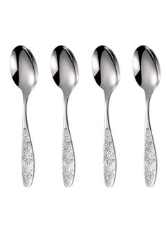 Excefore Hammered Pattern Stainless Steel Bouillon Spoon,Embossed Pattern Flatware,Hammered Surface Dessert Spoons,7 Inch,Set of 4  - Image 1