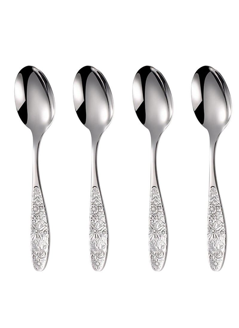 Excefore - Hammered Pattern Stainless Steel Bouillon Spoon,Embossed Pattern Flatware,Hammered Surface Dessert Spoons,7 Inch,Set of 4 - Image 1